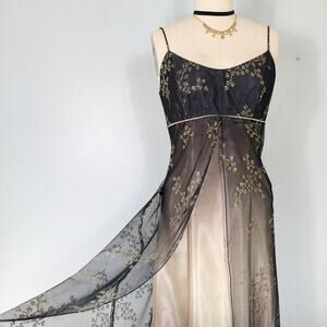 Nites Prom Dress Maxi Gown 10 Black Brown Fairy Goth Whimsigoth Vintage 90s Y2K